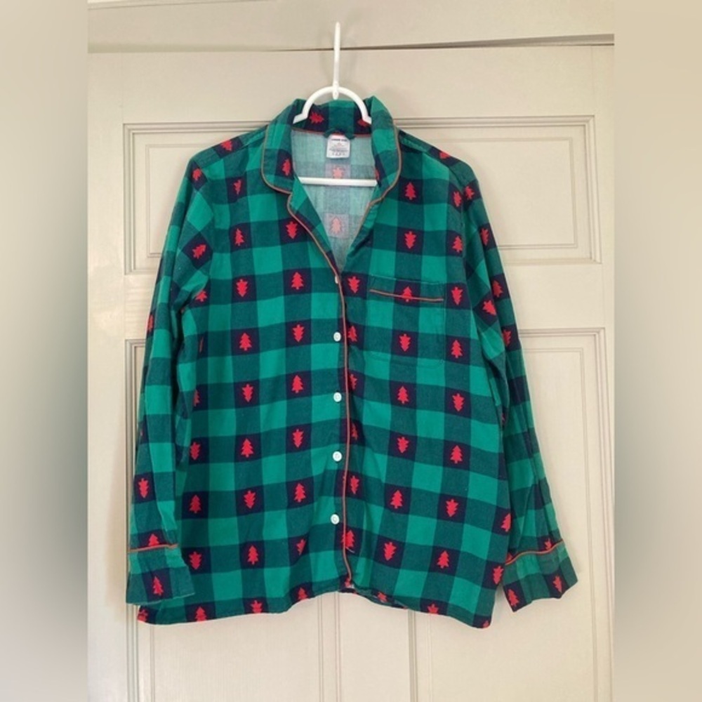 Lands End Women's Christmas Holiday Pajamas Top Green Size L Flannel plaid
